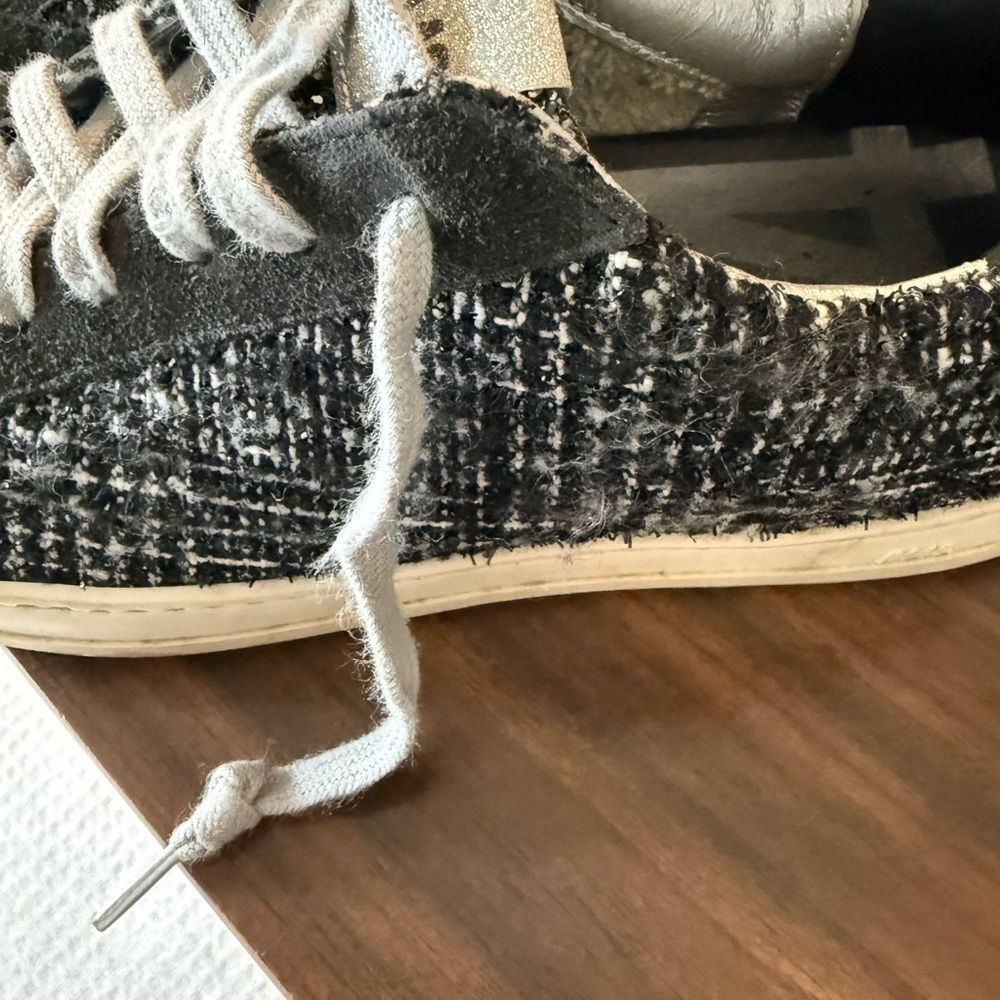 P448 Women's Black and White Tweed John Shaka Low Top - Picture 6 of 12